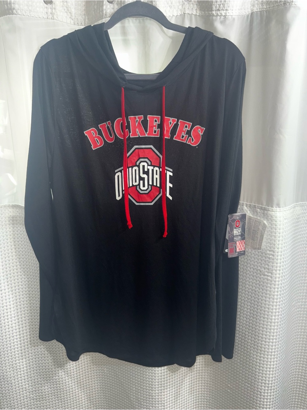 Ohio State Buckeyes Black Hooded Tee with Red Logo